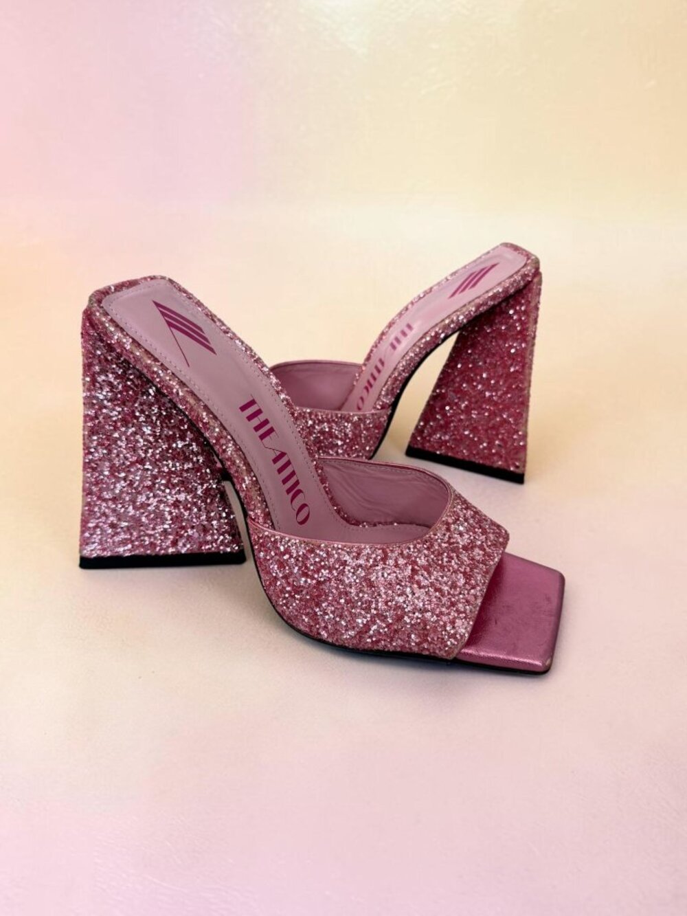 THE ATTICO Devon Pink Glitter Heels Sandals Size 37 / US 7